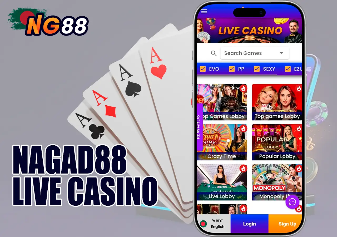 Live dealer casino games and table games at Nagad88.